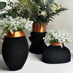 Black Ribbed Vase Modern Copper Accent, 3D Printed Pla Decor - thumbnail 4