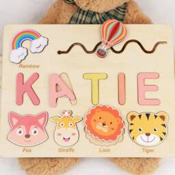 Busy Name Puzzle Baby Gift, Easter Custom Board, Wooden Puzzle, Montessori Toy For Toddlers, Personalized Girl Gift - thumbnail 2