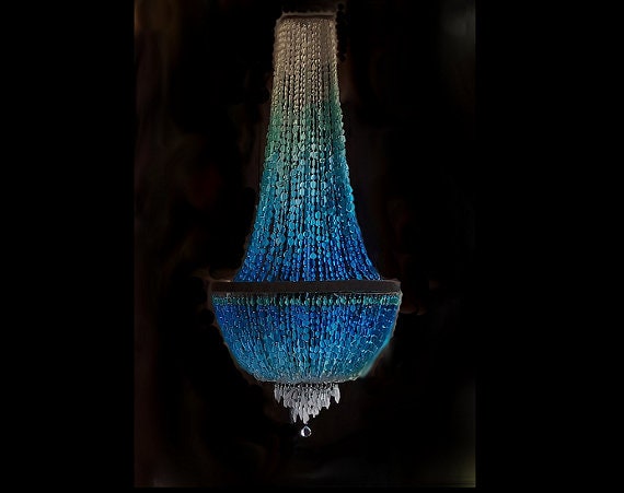 Empire Style Sea Glass Chandelier Massive Coastal Statement Art Piece 9 Light - image 1