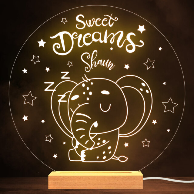 Kids Cute Baby Elephant Sleeping Round Name Personalised Gift Lamp Night Light - image 1