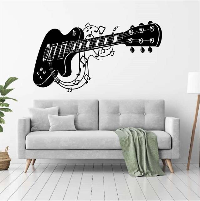 Musical Guitar Vinyl Wall Art, Decal, Sticker, Transfer, Mural, Removable, Decoration, Rent Friendly, Interior, Exterior, - 0804 - image 1