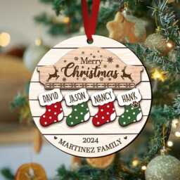 Custom Family Christmas Stocking Ornament, Member Personalized Keepsake, Holiday 2-Layered Wooden Ornament - thumbnail 3
