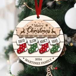 Custom Family Christmas Stocking Ornament, Member Personalized Keepsake, Holiday 2-Layered Wooden Ornament - thumbnail 2