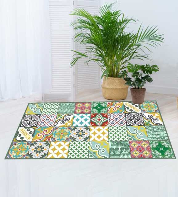 Moroccan Vinyl Floor Mat Decorative PVC Rug, Tile Pattern - image 1