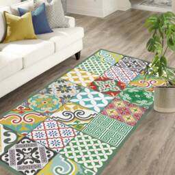 Moroccan Vinyl Floor Mat Decorative PVC Rug, Tile Pattern - thumbnail 3