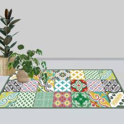 Moroccan Vinyl Floor Mat Decorative PVC Rug, Tile Pattern - thumbnail 4