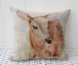 Deer Cushion, Fawn Print On Linen Look Fabric, With Zip Fastening - thumbnail 1