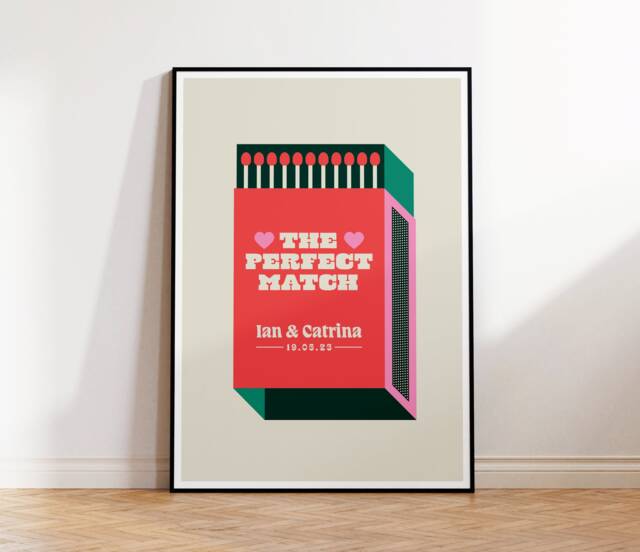 The Perfect Match - Retro Personalised Letter Print Wall Art A5 A4 A3 Unframed Anniversary Gift Couples Custom - image 1