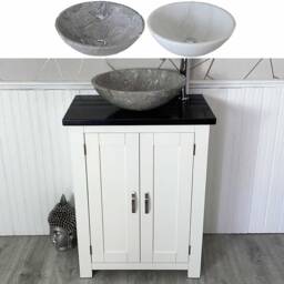 Painted White Bathroom Vanity Unit - Black Quartz Top Marble Basin Choice 310Pbqsbc - thumbnail 1