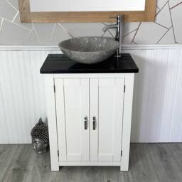 Painted White Bathroom Vanity Unit - Black Quartz Top Marble Basin Choice 310Pbqsbc - thumbnail 2