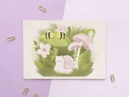 Cute Nature Friends Art Print - Summer Print Poster Kawaii Illustration Deco Home Wall Original Art - A4 A5 A6 - thumbnail 1
