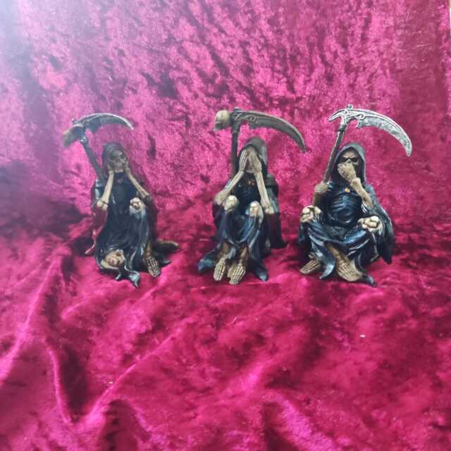 Grim Reaper Figurines - See No Evil Hear Speak Gothic Figurine Set Halloween Decor Dark Academia - image 1
