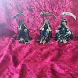 Grim Reaper Figurines - See No Evil Hear Speak Gothic Figurine Set Halloween Decor Dark Academia - thumbnail 3