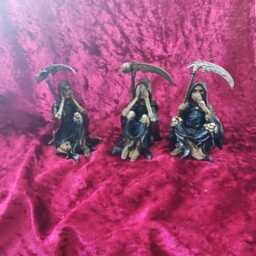 Grim Reaper Figurines - See No Evil Hear Speak Gothic Figurine Set Halloween Decor Dark Academia - thumbnail 1