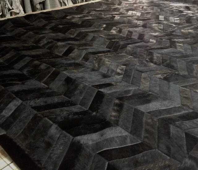 Cowhide Rug Black Chevron Patchwork - Handmade Leather - image 1