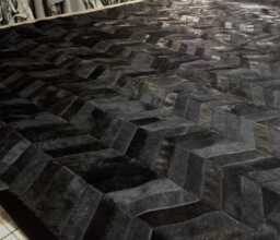 Cowhide Rug Black Chevron Patchwork - Handmade Leather - thumbnail 1