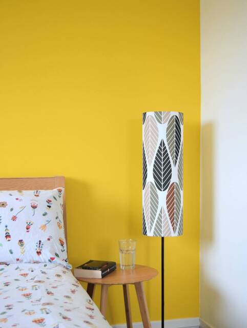Tall Stylised Leaf Lampshade Green Beige & Black Scandinavian Fabric, Conical Or Cylindrical Shape Handmade By Vivid Shades - image 1
