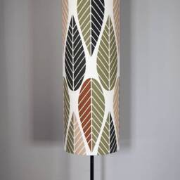 Tall Stylised Leaf Lampshade Green Beige & Black Scandinavian Fabric, Conical Or Cylindrical Shape Handmade By Vivid Shades - thumbnail 2