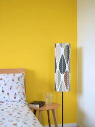 Tall Stylised Leaf Lampshade Green Beige & Black Scandinavian Fabric, Conical Or Cylindrical Shape Handmade By Vivid Shades - thumbnail 1