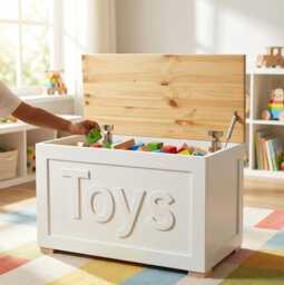 Handmade Wooden Toy Box - Rustic Storage Chest For Kids Wood Nursery Organiser Furniture Keepsake