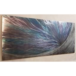 "Modern Abstract Metal Wall Art, Teal Purple Silver, " - thumbnail 1