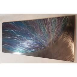 "Modern Abstract Metal Wall Art, Teal Purple Silver, " - thumbnail 2