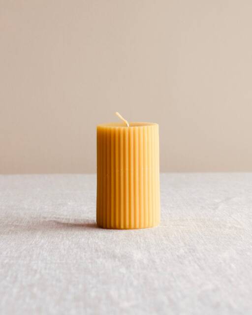 Pillar Cylinder Ribbed Beeswax Candle - Natural Honey Scent Autumn Winter Christmas Home Decor Minimalistic Design- Hygge Something - image 1