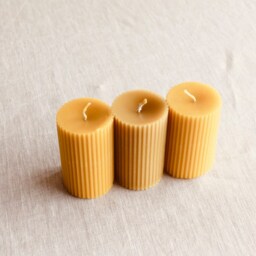 Pillar Cylinder Ribbed Beeswax Candle - Natural Honey Scent Autumn Winter Christmas Home Decor Minimalistic Design- Hygge Something - thumbnail 3