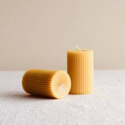 Pillar Cylinder Ribbed Beeswax Candle - Natural Honey Scent Autumn Winter Christmas Home Decor Minimalistic Design- Hygge Something - thumbnail 2
