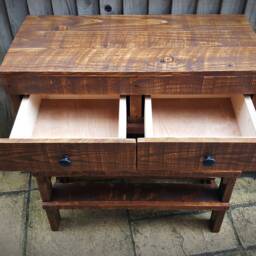 Handmade Rustic Wood Shoe Rack With Drawers Narrow Hallway Table - thumbnail 3