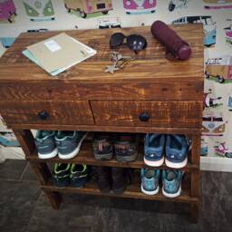 Handmade Rustic Wood Shoe Rack With Drawers Narrow Hallway Table - thumbnail 2