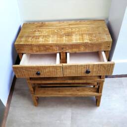 Handmade Rustic Wood Shoe Rack With Drawers Narrow Hallway Table - thumbnail 4