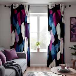 Modern Abstract Stone Curtains, Bold Purple, Blue & Black Geometric Drapes, Contemporary Window Treatment, Custom Length Panels