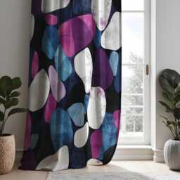 Modern Abstract Stone Curtains, Bold Purple, Blue & Black Geometric Drapes, Contemporary Window Treatment, Custom Length Panels - thumbnail 3