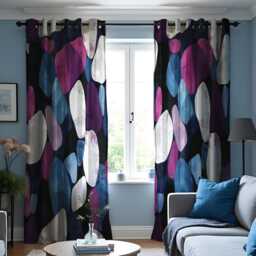Modern Abstract Stone Curtains, Bold Purple, Blue & Black Geometric Drapes, Contemporary Window Treatment, Custom Length Panels - thumbnail 2