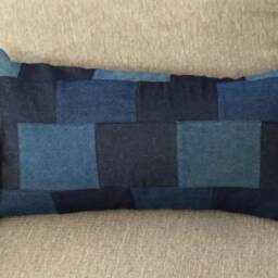Denim Pillow, Patchwork Pillow Cover, Blue Throw , Lumbar Pillow, Patch Work Sham, Vintage Pillow, Denim 20x20 - thumbnail 3