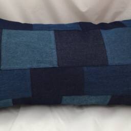 Denim Pillow, Patchwork Pillow Cover, Blue Throw , Lumbar Pillow, Patch Work Sham, Vintage Pillow, Denim 20x20 - thumbnail 2