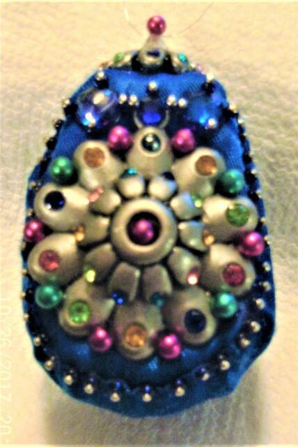 Handmade Royal Blue Beaded Christmas Ornament, Shatterproof Egg - image 1