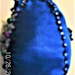 Handmade Royal Blue Beaded Christmas Ornament, Shatterproof Egg - thumbnail 3