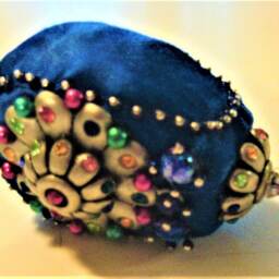 Handmade Royal Blue Beaded Christmas Ornament, Shatterproof Egg - thumbnail 2