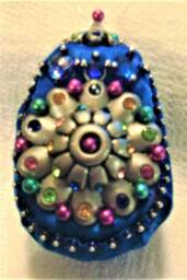 Handmade Royal Blue Beaded Christmas Ornament, Shatterproof Egg - thumbnail 1