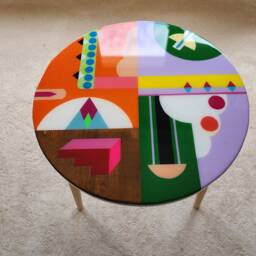 Handmade Resin Coffee Table Round Abstract Boho Wood Side Table - thumbnail 3