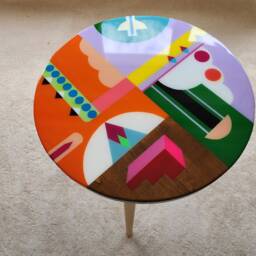 Handmade Resin Coffee Table Round Abstract Boho Wood Side Table - thumbnail 2