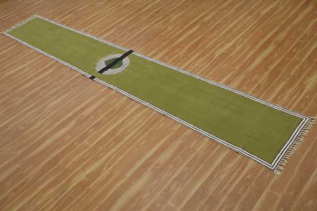 Olive Green Cotton Rug, Block Print Hallway Runner - image 1