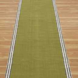 Olive Green Cotton Rug, Block Print Hallway Runner - thumbnail 4