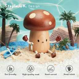 Handmade Wooden Mushroom Night Light, Adorable Mushroom Night Light, Cute Face Kids Birthday Gift, Lamp - thumbnail 3