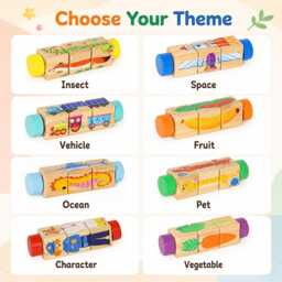 Personalized Wooden Rotating Puzzle Blocks, Custom Name Montessori Toy, Toddler Learning Gift, Animal Vehicle Fruit Block Set - thumbnail 3