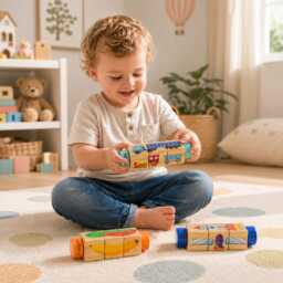 Personalized Wooden Rotating Puzzle Blocks, Custom Name Montessori Toy, Toddler Learning Gift, Animal Vehicle Fruit Block Set - thumbnail 2