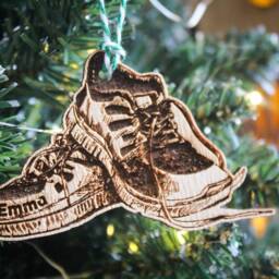 Personalised Running Shoes Christmas Ornament Fan Fitness Marathon Custom Bauble Engraved Rustic Wooden Tree Decoration - thumbnail 4
