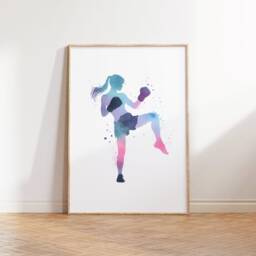 Girl Kickboxing Poster Set - 3 Kickboxer Prints - Women's Boxing Colourful Sport Wall Art Home Gym Decor Instructor Teacher Gift - thumbnail 3